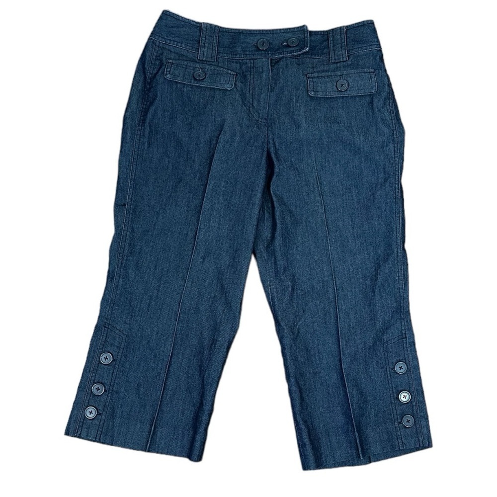🌸Larry Levine Petite- Navy Stretch Jean Capri's w/ Accent Pockets- Size 6P